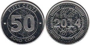 монета Зимбабве 50 центов 2014