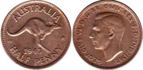 Австралия монета 1/2 пенни 1943
