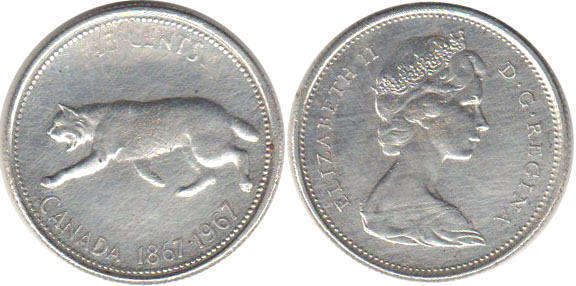 монета canadian юбилейная монета 25 центов 1967