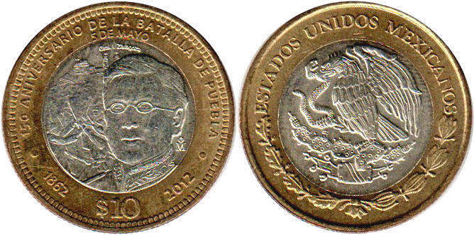 Мексика монета 10 песо 2012 Batalla de Puebla
