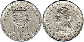 монета Ангола 4 макуты 1928