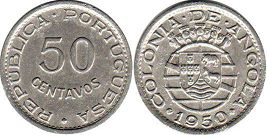 монета Ангола 50 сентаво 1950
