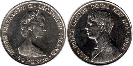 монета Остров Вознесения (Асенсьон) 50 пенсов 1984