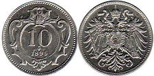 монета Австрийская Империя 10 геллеров 1895