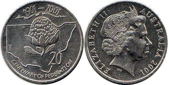 монета Австралия 20 центов 2001