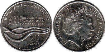 монета Австралия 20 центов 2010
