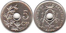 монета Бельгия 5 сантимов 1920