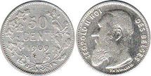 монета Бельгия 50 сантимов 1909