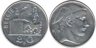 монета Бельгия 20 франков 1951