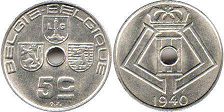 монета Бельгия 5 сантимов 1940