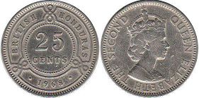 монета Британский Гондурас 25 центов 1968