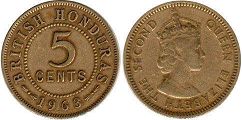 монета Британский Гондурас 5 центов 1963