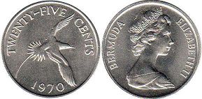 монета Бермуды 25 центов 1970