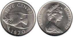 монета Бермуды 5 центов 1970