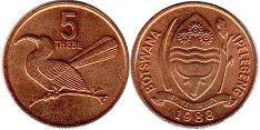 монета Ботсвана 5 тхебе 1988
