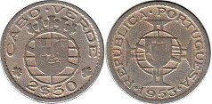 монета Острова Зелёного Мыса 2,5 эскудо 1953