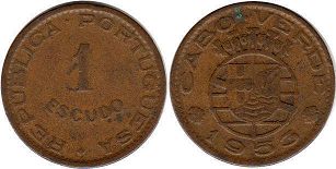 монета Острова Зелёного Мыса 1 эскудо 1953
