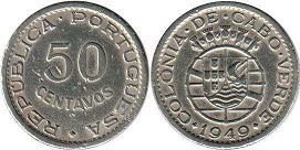 монета Острова Зелёного Мыса 50 сентаво 1949
