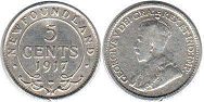монета Ньюфаундленд 5 центов 1917