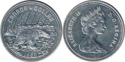 монета Канада 1 доллар 1980