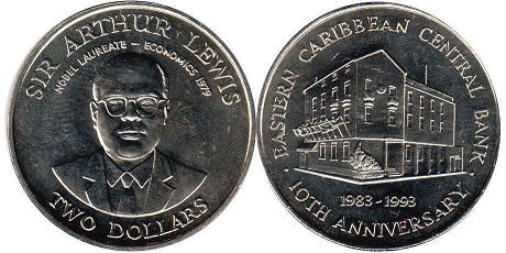 монета Восточно-Карибcкие Государства 2 доллара 1993