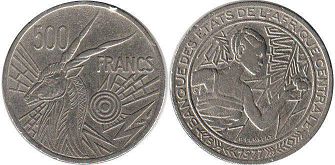 монета Центральноафриканские Государства 500 франков КФА 1977