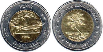 монета Кокосовых Островов 5 долларов 2004
