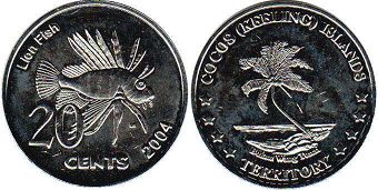 монета Кокосовых Островов 20 центов 2004