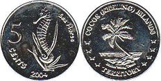 монета Кокосовых Островов 5 центов 2004