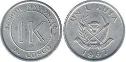 монета Конго 1 ликута 1967