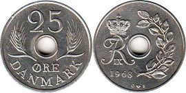 монета Дания 25 эре 1968
