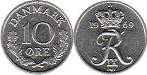 монета Дания 10 эре 1969