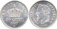 монета Франция 20 сантимов 1867