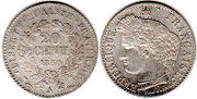 монета Франция 20 сантимов 1850