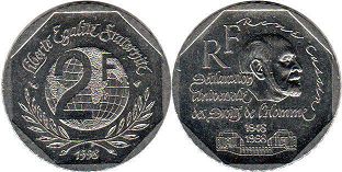 монета Франция 2 франка 1998