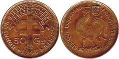 монета Французская Экваториальная Африка 50 сантимов 1943