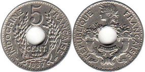 монета Французский Индокитай 5 центов 1937