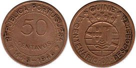 монета Португальская Гвинея 50 сентаво 1946