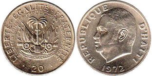 монета Гаити 20 сантимов 1972