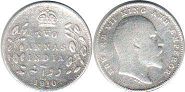 монета Британская Индия 2 анны 1910