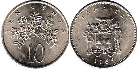 монета Ямайка 10 центов 1969