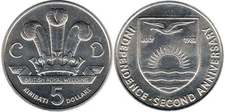 монета Кирибати 5 долларов 1981