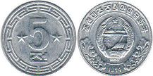 монета Северная Корея (КНДР) 5 чон 1974
