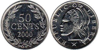 монета Либерия 50 центов 2000