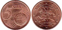 монета Литва 5 евро центов 2015