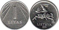 монета Литва 1 лит 1991