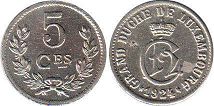 монета Люксембург 5 сантимов 1924