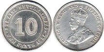 монета Стрэйтс Сеттлментс 10 центов 1926