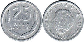 монета Мали 25 франков 1961