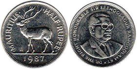 монета Маврикий 1/2 рупии 1987